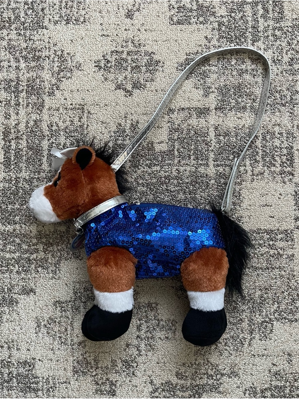 Rare Poochie & Co Girl's brown, blue, black/ Sequin Horse Shoulder Purse/Bag.
